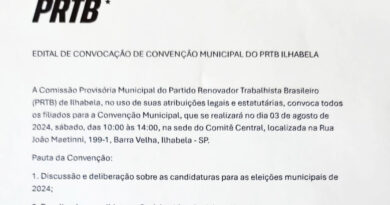 EDITAL DE CONVOCAÇÃO DE CONVENÇÃO MUNICIPAL DO PRTB ILHABELA