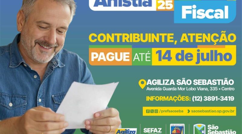 Prefeitura de São Sebastião prorroga campanha de Anistia Fiscal até 14 de julho
